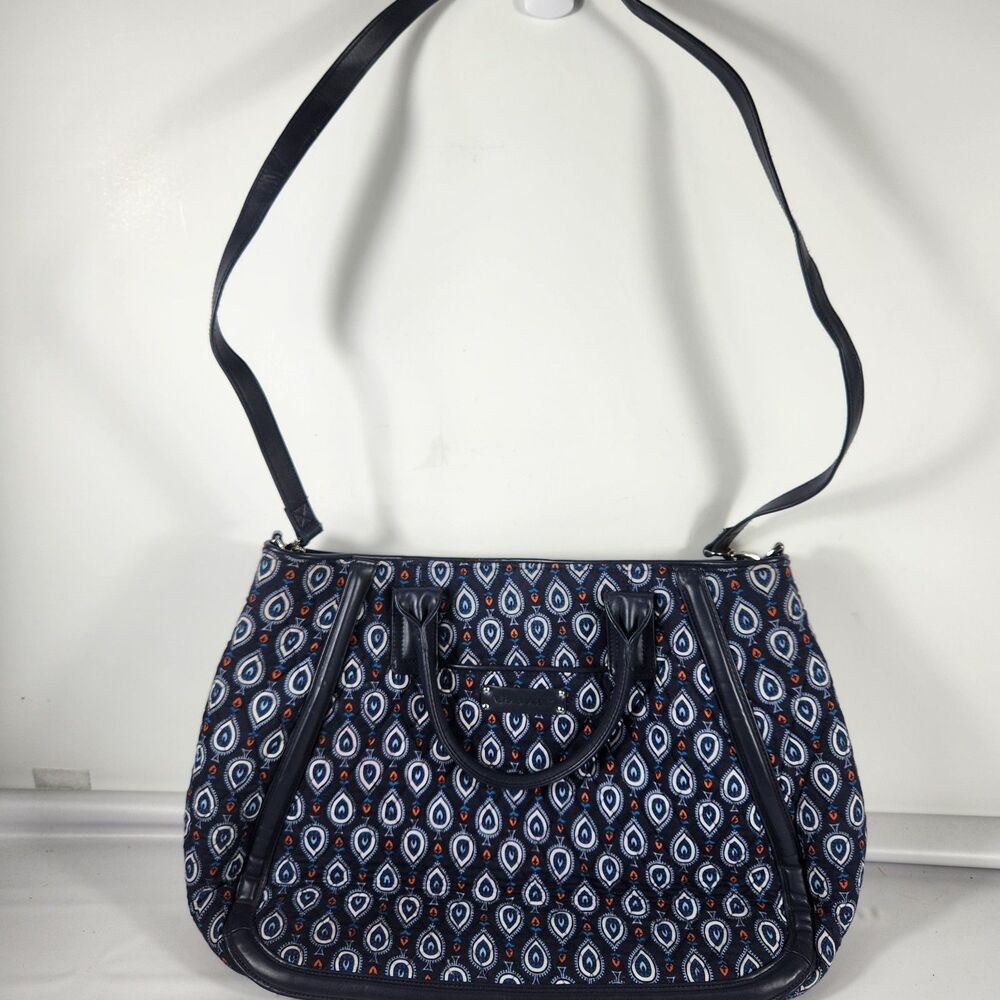 Vera Bradley Purse Bag Navy Blue Paisley Geometric Pattern Faux Leather